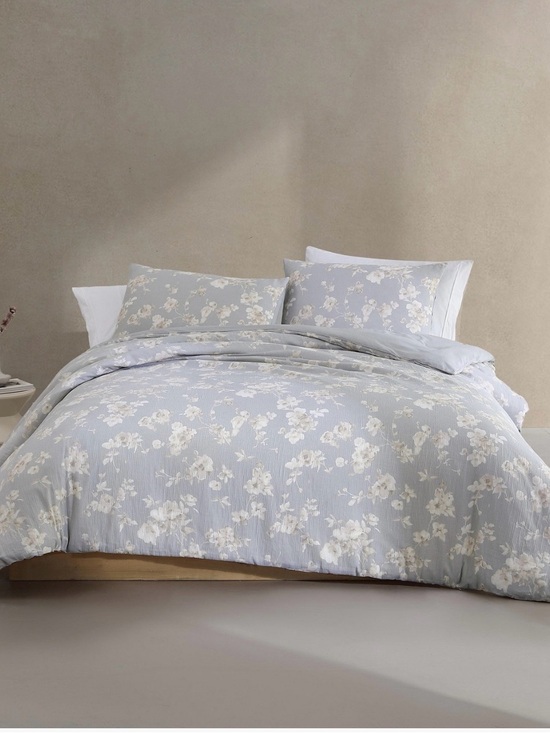 Calvin Klein Other - Calvin Klein Duvet Cover Set Queen Light Gray/Ivory Floral Cotten Gauze